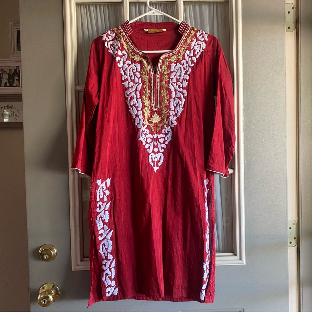 Stylish Chakra Red Embroidered Indian Kurti Tunic